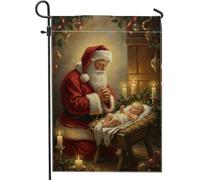 Drapeau de jardin Père Noël, bougie traditionnelle bébé Jésus de Noël en toile de jute rouge double face pour extérieur, terrasse, pelouse, porche, entrée, camping 30,5 x 45,7 cm