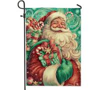 Drapeau de jardin Père Noël, cadeaux festifs de Noël, sucre d'orge de Noël, toile de jute verte double face, petit drapeau de jardin pour extérieur, terrasse, pelouse, porche, entrée, camping 30,5 x