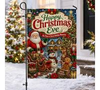 Drapeau de jardin Père Noël et ses amis 30,5 x 45,7 cm | bonhomme de neige, drapeau de pelouse, renne, casse-noisette, maison d'hiver, traîneau de vacances, décoration extérieure