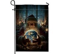 Drapeau de jardin Père Noël, globe festif de Noël, rouge, double face, en toile de jute pour extérieur, porche, pelouse, terrasse, 30,5 x 45,7 cm