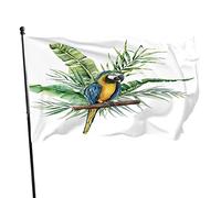 Drapeau de jardin perroquet et feuille tropicale 0,9 x 1,5 m exotique animal oiseau banane palmier vert branche forêt polyester cour drapeaux maison patio pelouse intérieur extérieur salutation bann