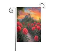 Drapeau de jardin personnalisable avec chemin de roses enchanté - Design personnalisé unique pour la décoration extérieure, décoration parfaite de Noël et d'hiver, matériau polyester durable, s'adapte