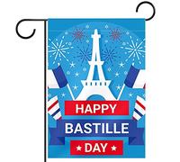 Drapeau de jardin personnalisé double face pour décoration extérieure - Bleu - Happy Bastille Day 14 juillet