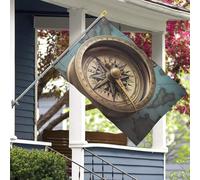 Drapeau de jardin personnalisé en forme de vieille boussole de 1,5 x 2,4 m pour extérieur avec œillets métalliques, drapeau de bienvenue, protection UV et résistant à la décoloration, bannière