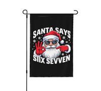 Drapeau de jardin personnalisé « Le Père Noël dit Six Sept » (30 x 45 cm), double face, décoratif pour l'extérieur