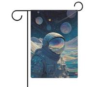 Drapeau de jardin « Personne dans un espace » en toile de jute double face pour maison, cour, extérieur, 30,5 x 45,7 cm