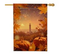 Drapeau de jardin phare côtier d'automne, bannière de jardin en toile de jute double face, décoration de pelouse, saison des récoltes, style maison, 71 x 101 cm