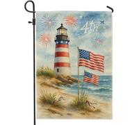 Drapeau de jardin phare du 4 juillet, bannière de célébration rouge, blanc, bleu, drapeau patriotique double face pour décoration de pelouse extérieure, décoration d'été festive 30,5 x 45,7 cm