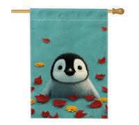Drapeau de jardin pingouin d'automne, joli bébé pingouin avec feuilles d'automne et fleurs, décoration extérieure, bannière double face en toile de jute pour décoration de pelouse de vacances, 71 x