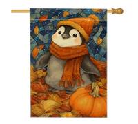 Drapeau de jardin pingouin d'automne, joli pingouin dans une citrouille et des feuilles, bannière décorative double face pour l'automne extérieur, décoration de vacances de Thanksgiving, 71 x 101 cm