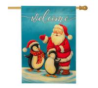 Drapeau de jardin pingouin pour vacances d'hiver, bannière de bienvenue du Père Noël bleu, double face en toile de jute pour décoration de fête sur pelouse, 71,1 x 101,6 cm