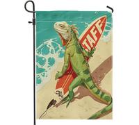 Drapeau De Jardin Plage Surf Iguane Aqua Vert Rouge Reptile Nature Fla Tropical Été Scène De Plage Pride Flag Antifouling Garden Flag Premium Drapeaus Décoratif Pour Patio Pelouse 30X45Cm