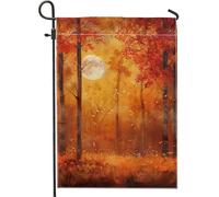 Drapeau de jardin pleine lune de la forêt d'automne, décoration saisonnière orange, décoration extérieure double face, 30,5 x 45,7 cm