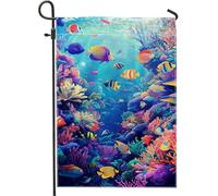 Drapeau De Jardin Poissons Colorés Du Récif Corallien Sous-Marin Garden Flag Couleurs Vives Drapeau De Bienvenue Amusante Drapeaus Décoratif Pour Home Patio Pelouse 30X45Cm