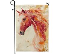 Drapeau de jardin portrait de cheval d'automne, bannière d'art d'étalon majestueux orange, tissu double face pour décoration extérieure d'automne 30,5 x 45,7 cm