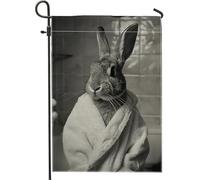 Drapeau de jardin portrait printemps été, lapin noir et blanc, fla, mignon art moderne jardin fla pour l'extérieur vacances fête décoration 30,5 x 45,7 cm