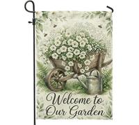 Drapeau de jardin pour brouette, arrosoir à fleurs rustiques, vert printemps, toile de jute double face, drapeaux décoratifs pour extérieur, terrasse, pelouse, porche, balcon, 30,5 x 45,7 cm