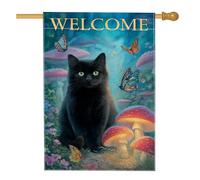 Drapeau de jardin pour chat, champignon enchanté et papillon, bannière de pelouse saisonnière double face, style nature mystique, accents d'intérieur 71 x 101,6 cm