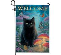 Drapeau de jardin pour chat, champignon enchanté et papillon, bannière de pelouse saisonnière double face, style nature mystique, accents d'intérieur 30,5 x 45,7 cm
