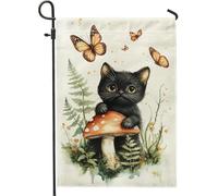 Drapeau de jardin pour chat, champignon mignon et papillon, décoration extérieure double face en toile de jute pour fête de vacances, 30,5 x 45,7 cm