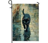 Drapeau de jardin pour chat, charmant félin noir, drapeau de cour double face en toile de jute pour décoration d'intérieur, drapeaux de cour sur le thème des animaux mignons, 30,5 x 45,7 cm