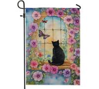 Drapeau de jardin pour chat, chat et papillon - Décoration florale double face en toile de jute - 30,5 x 45,7 cm