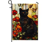 Drapeau de jardin pour chat, chat noir, coquelicots, papillon, décoration extérieure, drapeau double face en toile de jute, décoration saisonnière de pelouse, 30,5 x 45,7 cm
