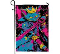 Drapeau de jardin pour chat cool, prince chat coloré avec épée, décoration de jardin extérieure printanière, drapeau artistique double face, décoration de pelouse de fête de vacances, 30,5 x 45,7 cm