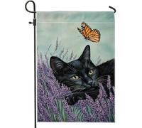Drapeau de jardin pour chat de champ de lavande, papillon monarque, décoration d'intérieur, drapeau de cour double face pour décoration de pelouse, cadeau pour amoureux des chats, 30,5 x 45,7 cm