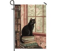 Drapeau de jardin pour chat - Décoration d'automne confortable avec livres - Bannière double face pour intérieur et extérieur - 30,5 x 45,7 cm