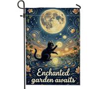 Drapeau de jardin pour chat, fleurs mystiques fantaisistes en toile de jute double face pour extérieur, pelouse, porche, terrasse, entrée, 30,5 x 45,7 cm
