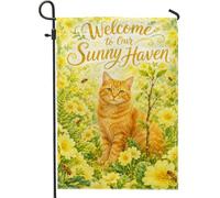 Drapeau de jardin pour chat, fleurs naturelles printanières, abeilles, jaune printemps, toile de jute double face, drapeaux décoratifs d'extérieur pour extérieur, terrasse, pelouse, porche, entrée