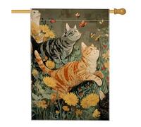 Drapeau de jardin pour chat, fleurs tigrées oranges, papillon, décoration extérieure, bannière de cour double face en toile de jute, décoration de pelouse de fête de vacances, 71 x 101,6 cm