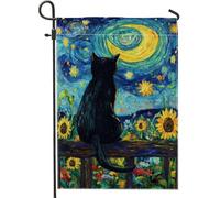 Drapeau de jardin pour chat, impressionnisme artistique tournesol étoiles, bleu été, double face, en toile de jute décorative pour extérieur, terrasse, pelouse, porche, entrée, camping, 30,5 x 45,7 cm
