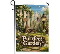 Drapeau de jardin pour chat, lanterne de clôture accueillante en toile de jute verte double face pour extérieur, pelouse, porche, terrasse, entrée 30,5 x 45,7 cm
