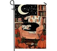 Drapeau de jardin pour chat - Livre de lecture d'automne - Bannière double face - Décoration extérieure saisonnière - 30,5 x 45,7 cm