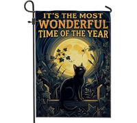 Drapeau de jardin pour chat, lune mystique lierre automne noir double face en toile de jute décorative pour extérieur, pelouse, porche, terrasse, entrée, 30,5 x 45,7 cm
