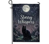 Drapeau de jardin pour chat, lune nocturne mystique, étoiles, automne, toile de jute noire double face, petit drapeau de jardin pour extérieur, terrasse, pelouse, porche, balcon 30,5 x 45,7 cm
