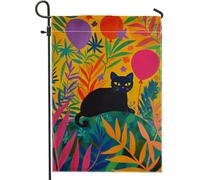 Drapeau de jardin pour chat, motif floral jaune vif, décoration extérieure d'automne, drapeau de pelouse double face, thème chat coloré et ballon, 30,5 x 45,7 cm