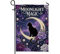Drapeau de jardin pour chat, mystique gothique, fleurs de lune, Halloween, violet, toile de jute double face, drapeaux décoratifs d'extérieur pour extérieur, pelouse, porche, terrasse, entrée, 30,5 x