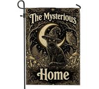 Drapeau de jardin pour chat, mystique gothique hibou lune Halloween toile de jute noire double face décoratifs pour extérieur, pelouse, porche, terrasse, entrée 30,5 x 45,7 cm