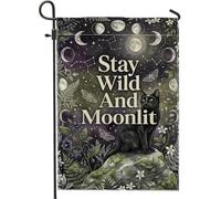 Drapeau de jardin pour chat, nature mystique, lune, papillon, violet, double face, petit drapeau de jardin, cour, pour extérieur, pelouse, porche, terrasse, entrée, 30,5 x 45,7 cm