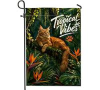 Drapeau de jardin pour chat, nature tropicale, feuilles tropicales, oiseau de paradis, vert d'été, double face, en toile de jute décorative pour extérieur, terrasse, pelouse, porche, balcon, 30,5 x