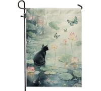 Drapeau de jardin pour chat, nénuphars sereins, papillon, décoration saisonnière de pelouse, drapeau double face en tissu unique 30,5 x 45,7 cm