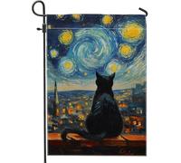 Drapeau de jardin pour chat nuit étoilée, ciel nocturne bleu avec illustration de chat, drapeaux de jardin double face en toile de jute pour décoration de pelouse, décoration d'intérieur saisonnière