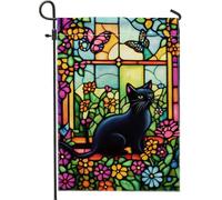 Drapeau de jardin pour chat, papillon floral coloré, décoration extérieure, drapeaux saisonniers de jardin, décoration de pelouse de style vitrail vif, 30,5 x 45,7 cm