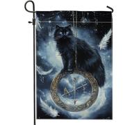 Drapeau de jardin pour chat, plumes de lune mystiques gothiques d'Halloween en toile de jute noire double face décoratifs pour extérieur, porche, pelouse, terrasse, 30,5 x 45,7 cm