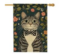 Drapeau de jardin pour chat printanier et été, bannière décorative florale verte avec nœud papillon, bannière double face en toile de jute, décoration de pelouse, décoration de fête, 71,1 x 101,6 cm