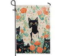 Drapeau de jardin pour chat printanier et été, drapeau floral félin coloré, drapeau double face pour amoureux des chats, décoration de pelouse, décoration de maison et de jardin 30,5 x 45,7 cm