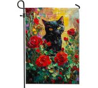 Drapeau de jardin pour chat printanier, roses colorées, bannière de décoration extérieure, drapeau floral double face, décoration de fête, terrasse, 30,5 x 45,7 cm